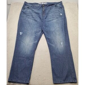 Akademiks Straight Leg Jeans Mens 50/32 Blue Distressed Whiskered Medium‎ Wash